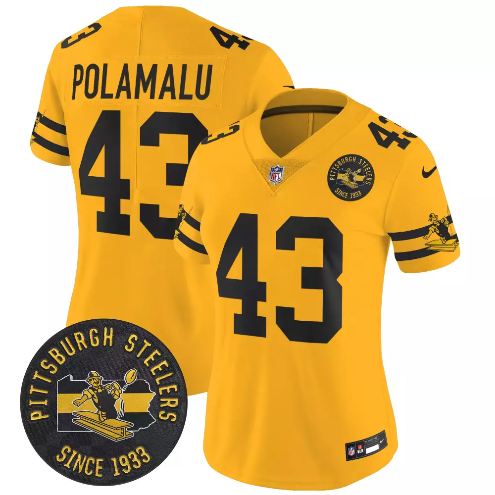 troy polamalu gold womens pittsburgh steelers throwback 1933 patch vapor limited jersey all stitched