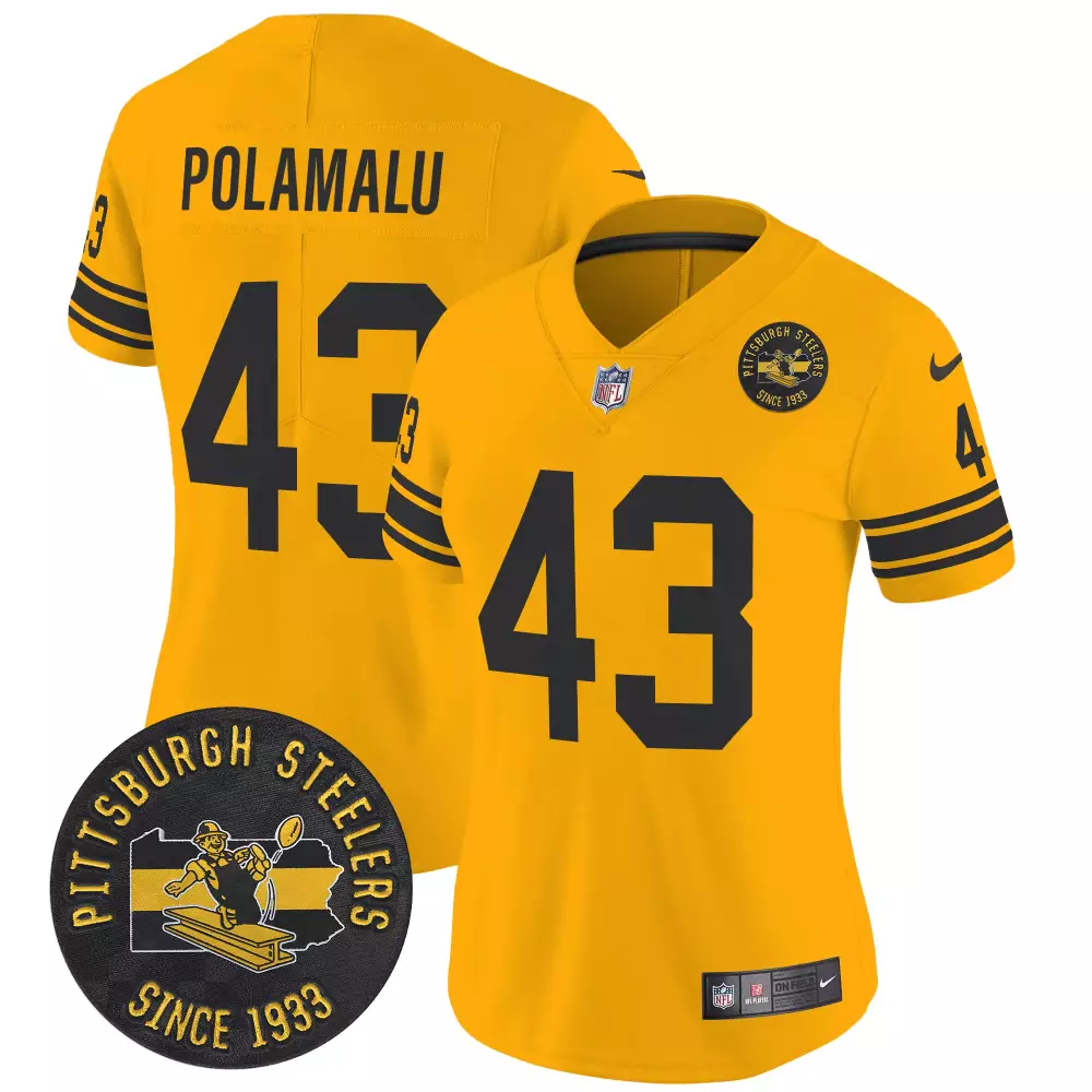 troy polamalu gold womens pittsburgh steelers throwback 1933 patch vapor limited jersey all stitched