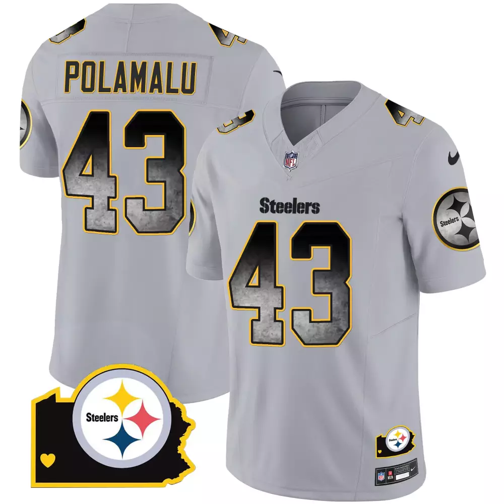 troy polamalu gray mens pittsburgh steelers arch smoke home patch vapor jersey all stitched