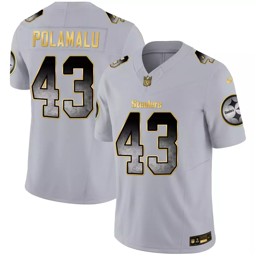 troy polamalu gray mens pittsburgh steelers arch smoke home patch vapor jersey all stitched