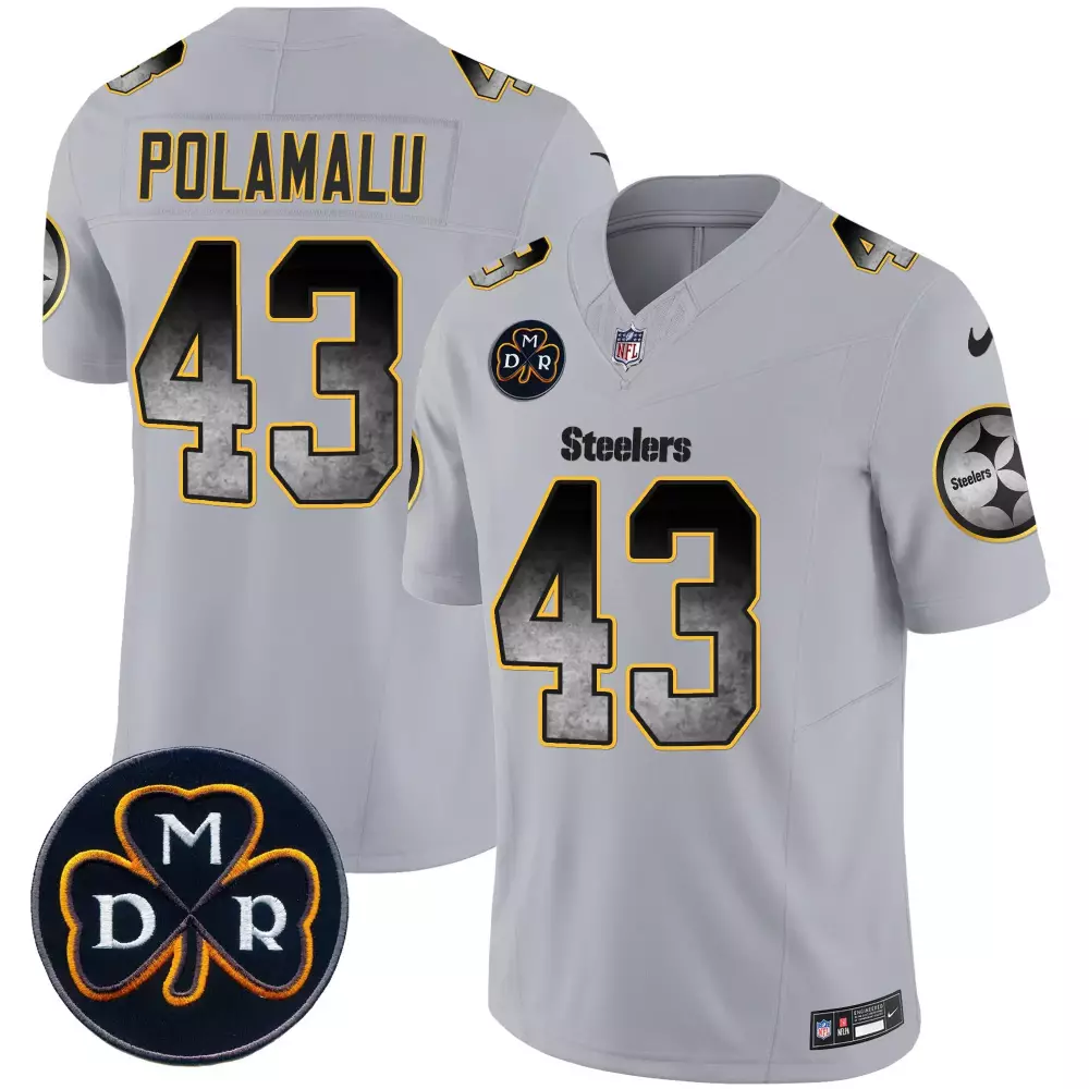 troy polamalu gray mens pittsburgh steelers arch smoke home patch vapor jersey all stitched