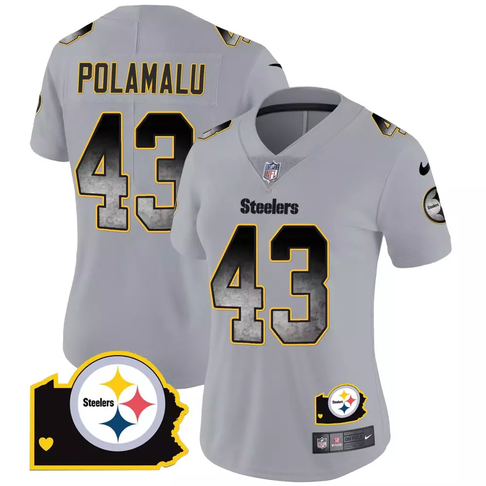 troy polamalu gray womens pittsburgh steelers arch smoke home patch vapor jersey all stitched