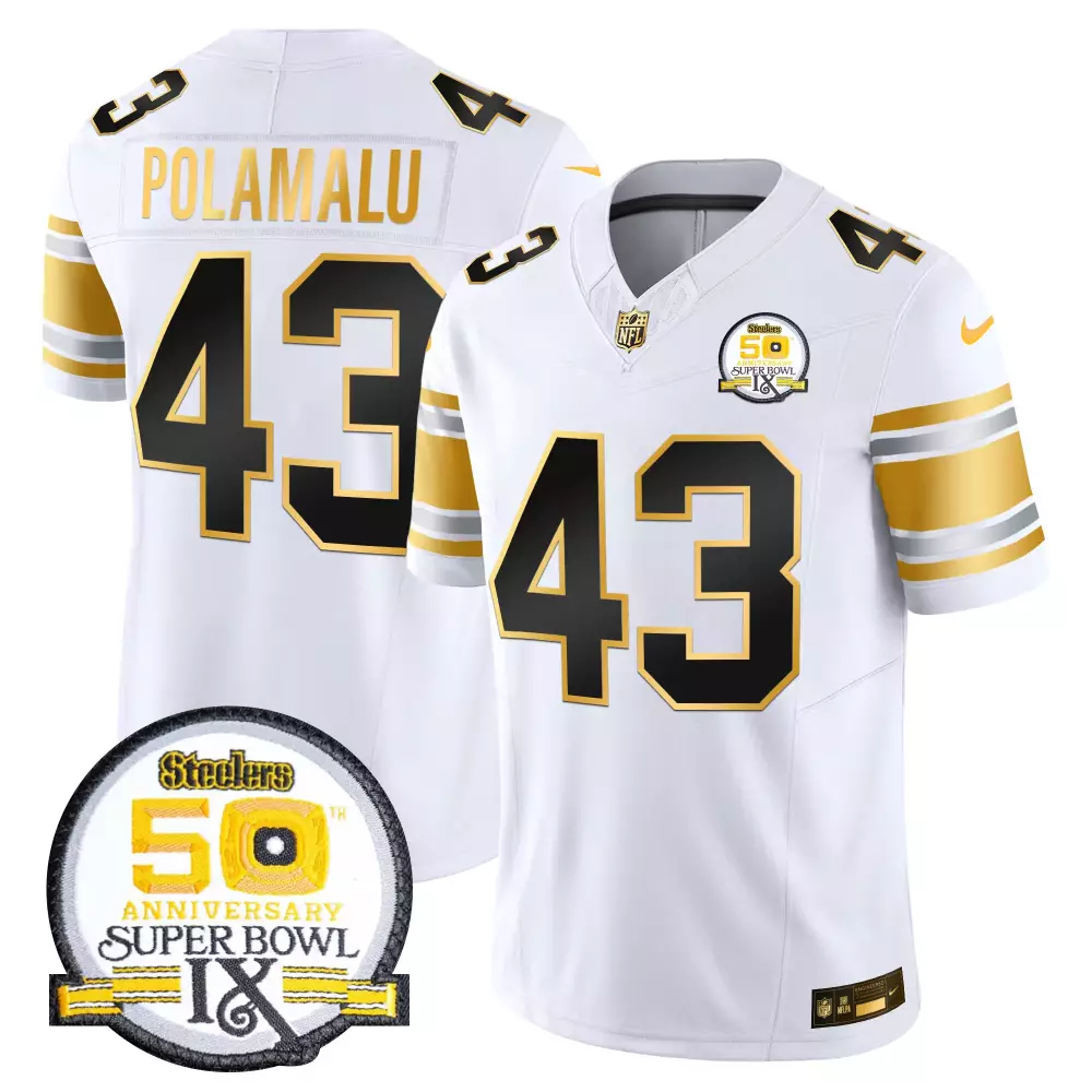 troy polamalu white gold mens pittsburgh steelers 50th anniversary of super bowl ix patch gold vapor limited jersey all