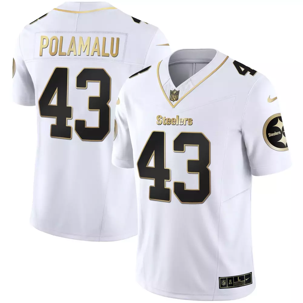 troy polamalu white gold mens pittsburgh steelers 50th anniversary of super bowl ix patch gold vapor limited jersey all