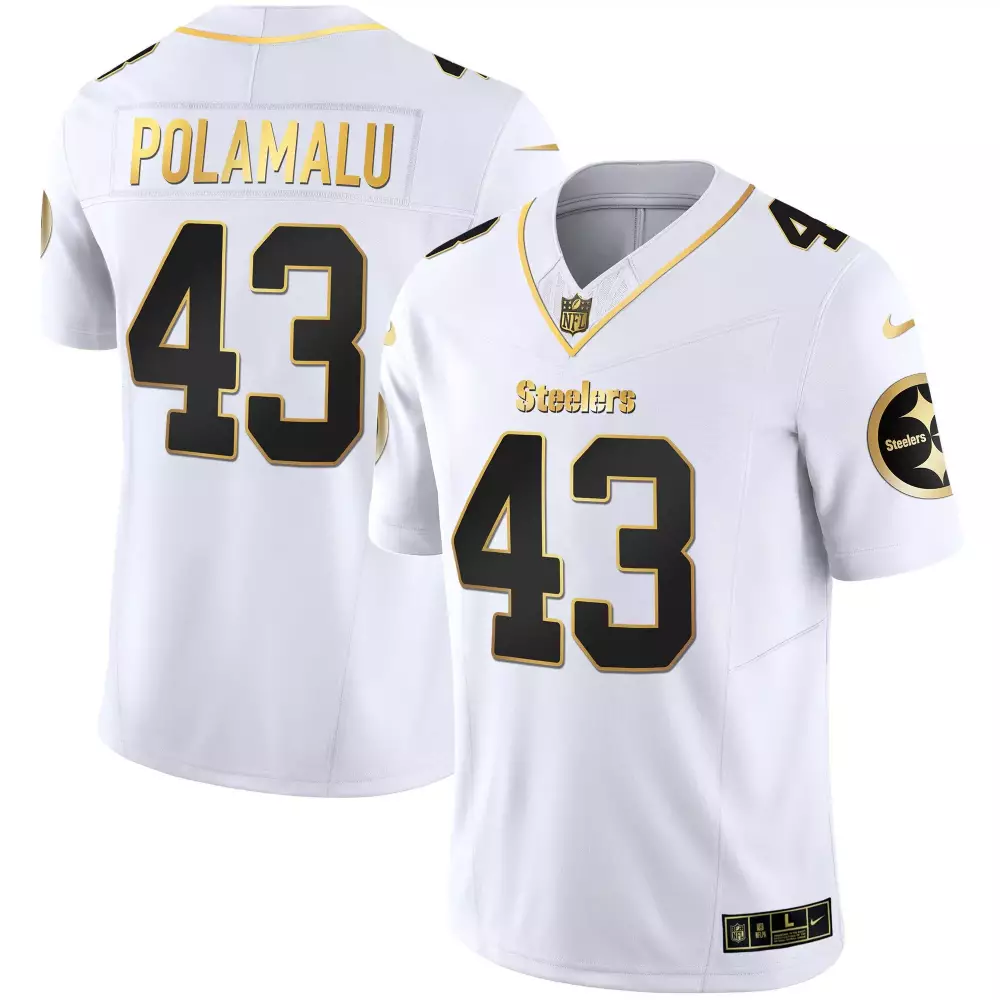 troy polamalu white gold mens pittsburgh steelers 50th anniversary of super bowl ix patch gold vapor limited jersey all