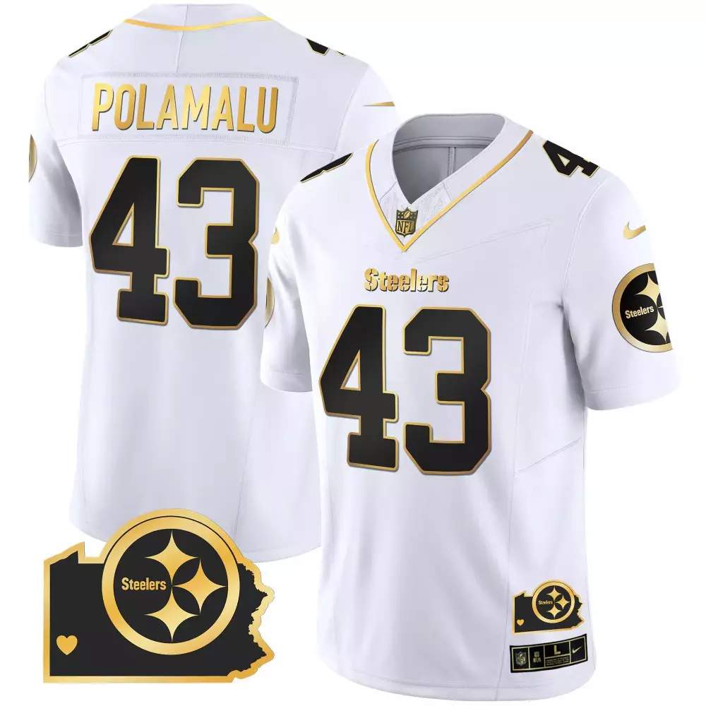 troy polamalu white gold mens pittsburgh steelers home patch gold vapor jersey all stitched