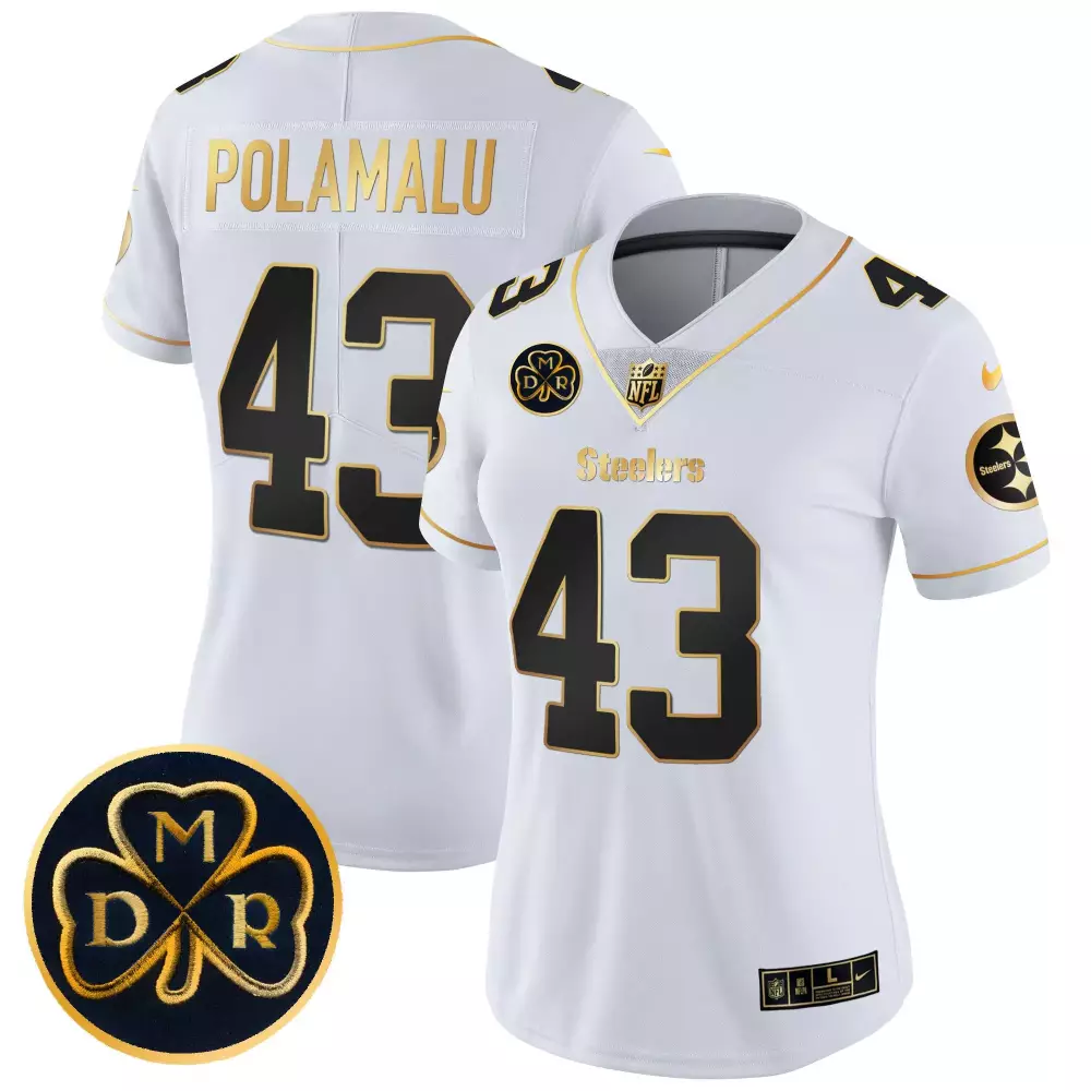 troy polamalu white gold mens pittsburgh steelers home patch gold vapor jersey all stitched