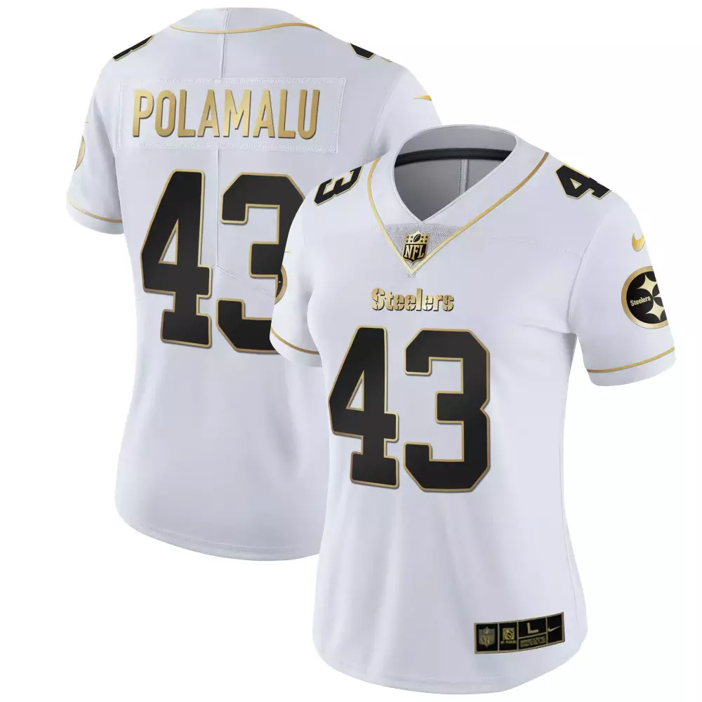 troy polamalu white gold mens pittsburgh steelers home patch gold vapor jersey all stitched