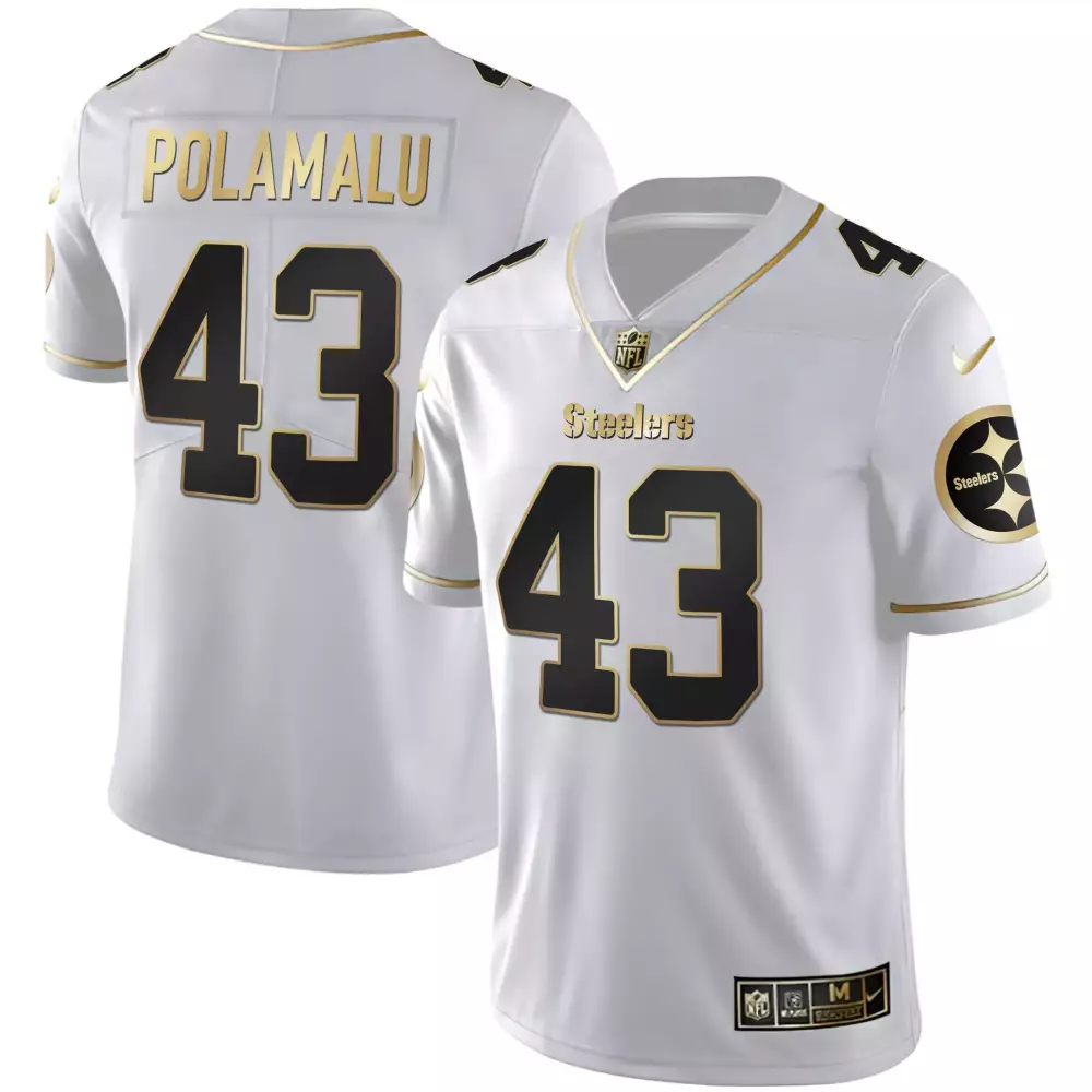 troy polamalu white gold mens pittsburgh steelers home patch gold vapor jersey all stitched