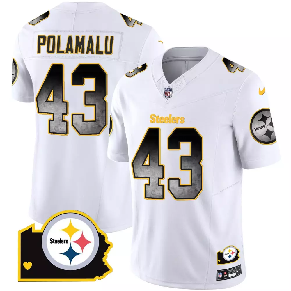 troy polamalu white mens pittsburgh steelers arch smoke home patch vapor jersey all stitched