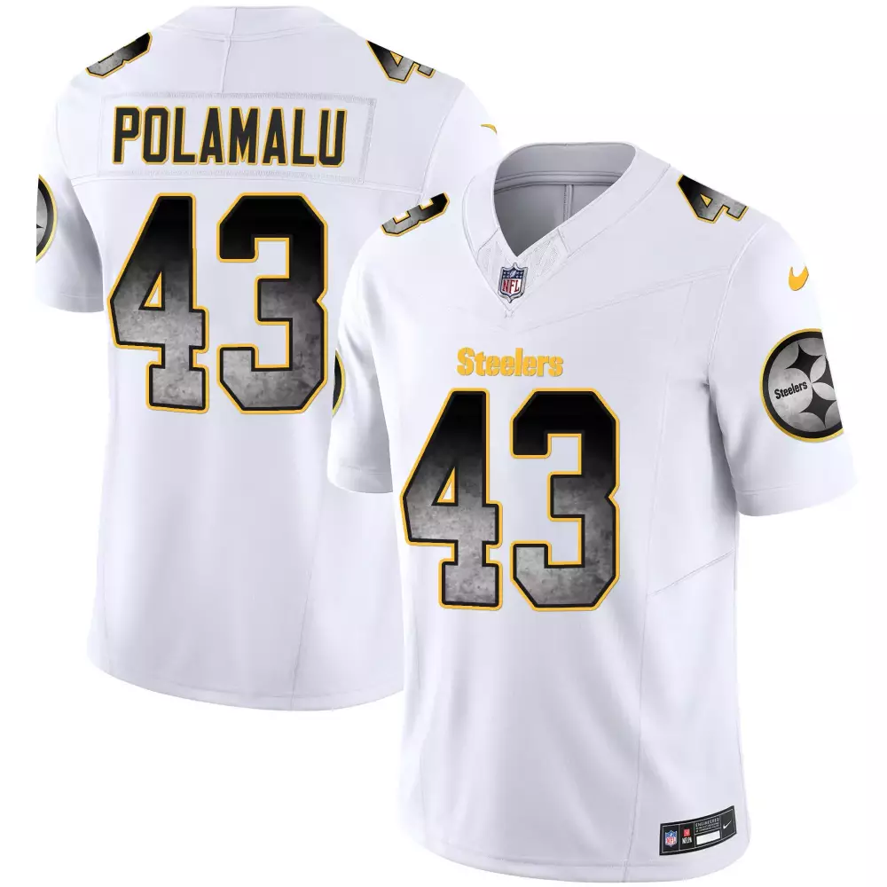 troy polamalu white mens pittsburgh steelers arch smoke home patch vapor jersey all stitched