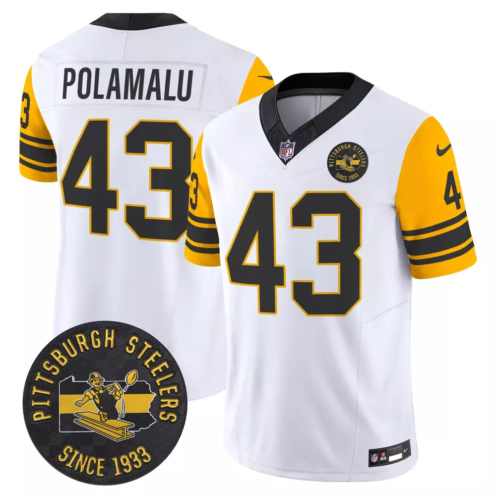 troy polamalu white mens pittsburgh steelers dmr patch vapor limited jersey all stitched