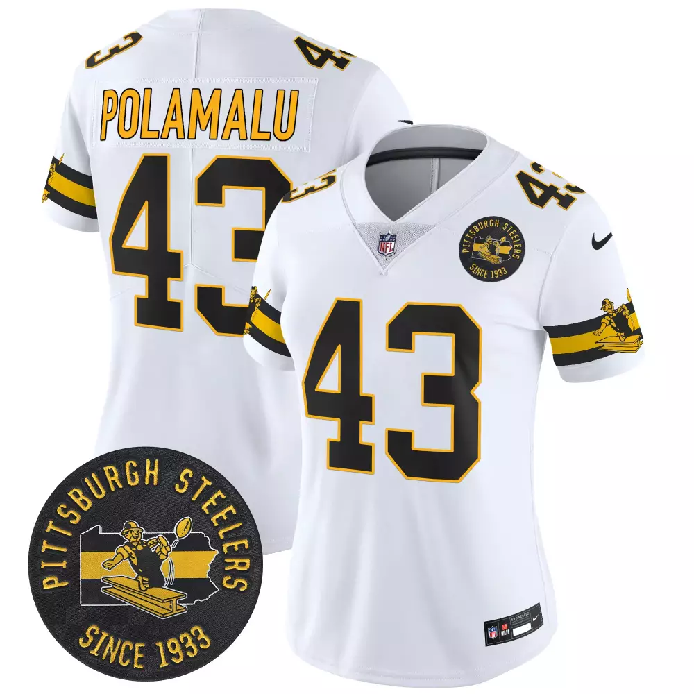 troy polamalu white womens pittsburgh steelers throwback 1933 patch vapor limited jersey all stitched