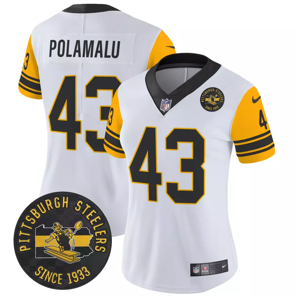 troy polamalu white womens pittsburgh steelers throwback 1933 patch vapor limited jersey all stitched