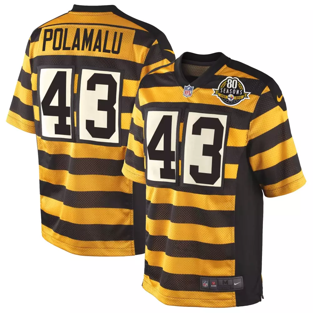 troy polamalu youth pittsburgh steelers throwback bunblebee jersey all stitched