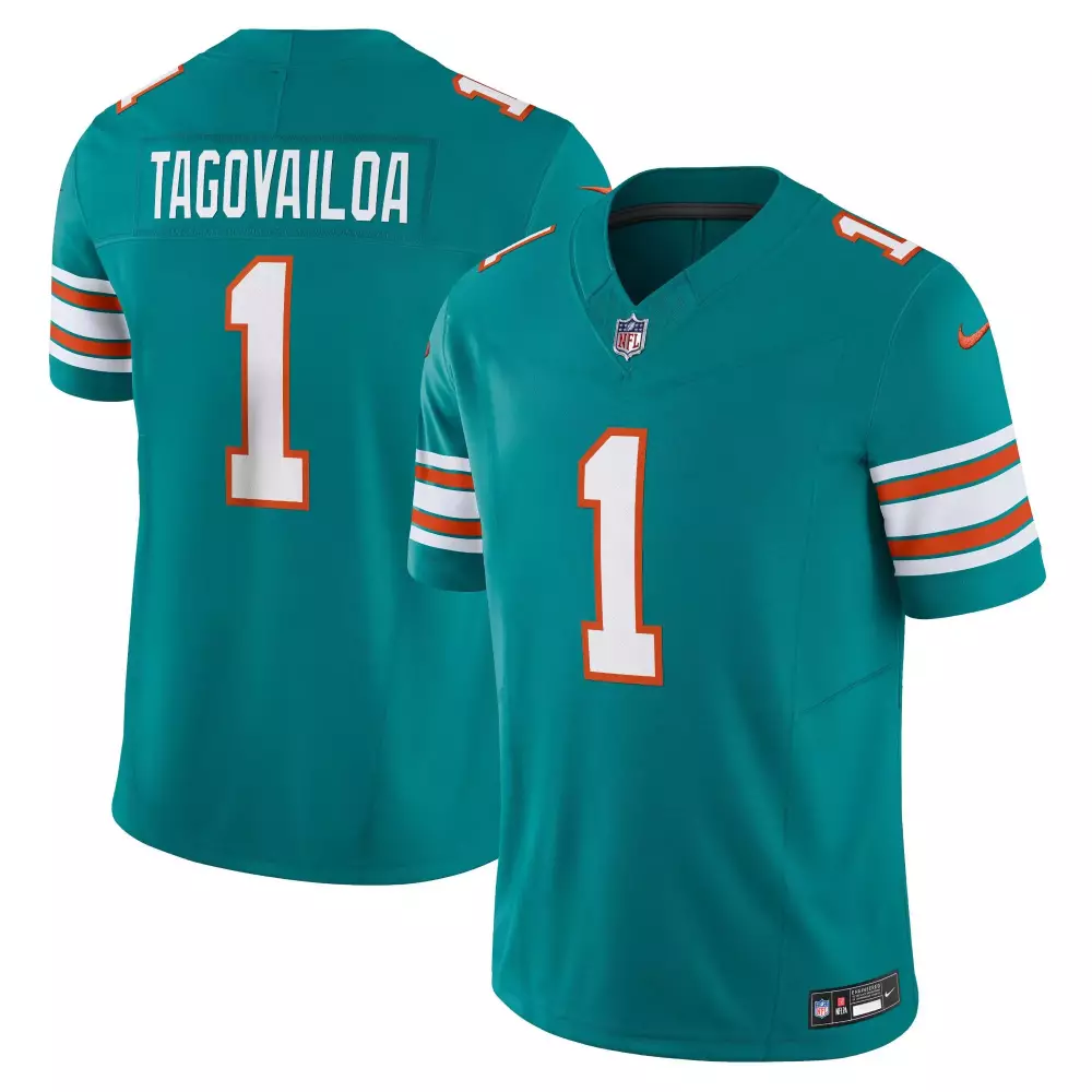 Tua Tagovailoa Aqua Alternate Men's Vapor Jersey | 50th Perfect Season Patch | Miami Dolphins Stitched Fan Gear | For Men, Women & Youth