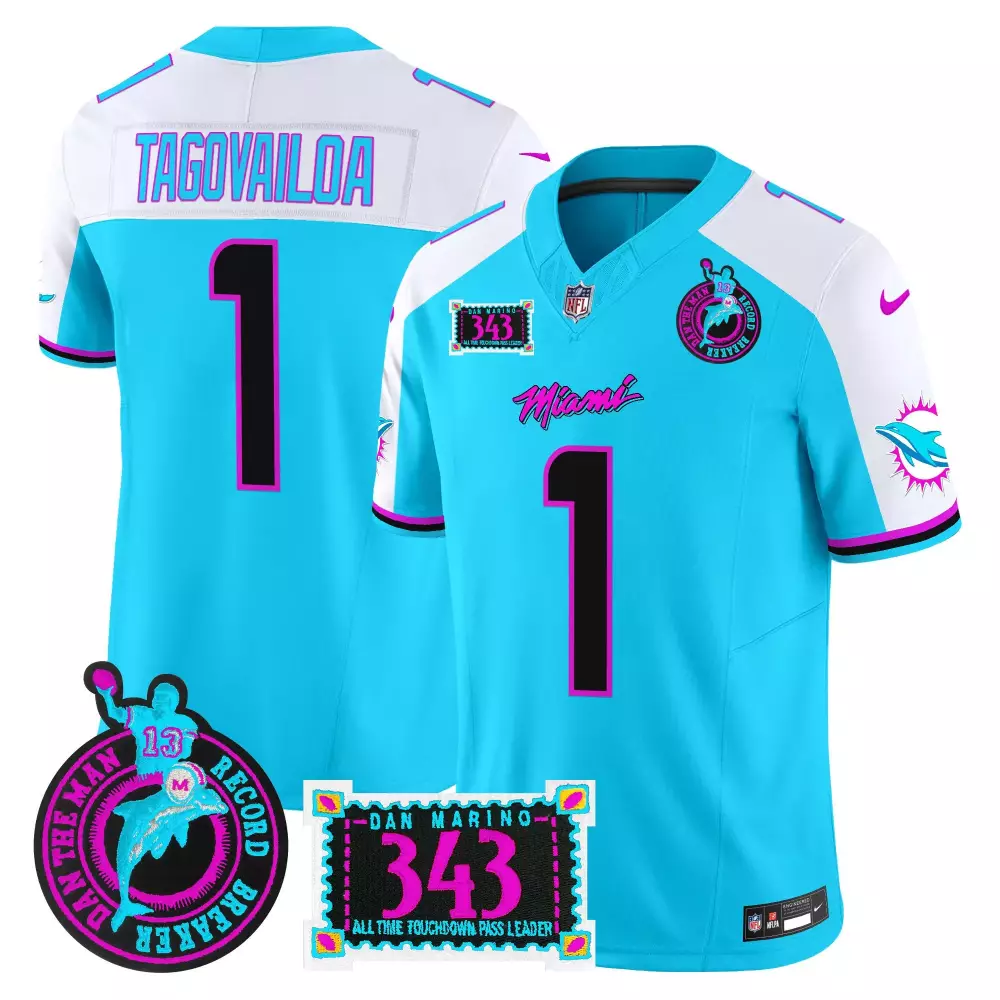 Tua Tagovailoa Aqua Alternate Men's Vapor Jersey | 50th Perfect Season Patch | Miami Dolphins Stitched Fan Gear | For Men, Women & Youth