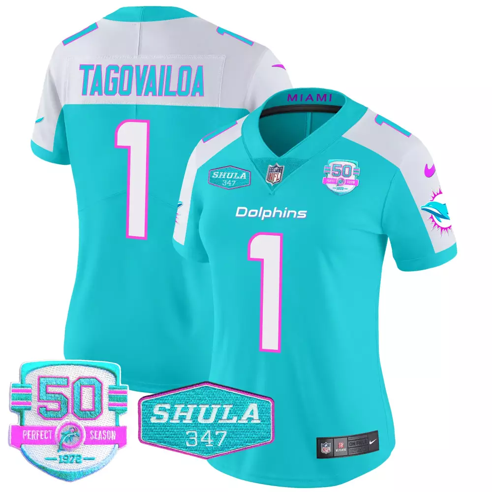Tua Tagovailoa Aqua Alternate Miami Vice Jersey | Miami Dolphins Vapor Limited | Stitched Fan Gear | For Men, Women & Youth