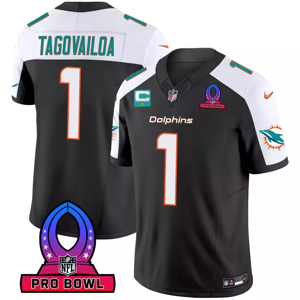 Tagovailoa Miami Dolphins Black Alternate Jersey | Vapor Stitched | 2024 Pro Bowl Patch | For Men, Women & Youth