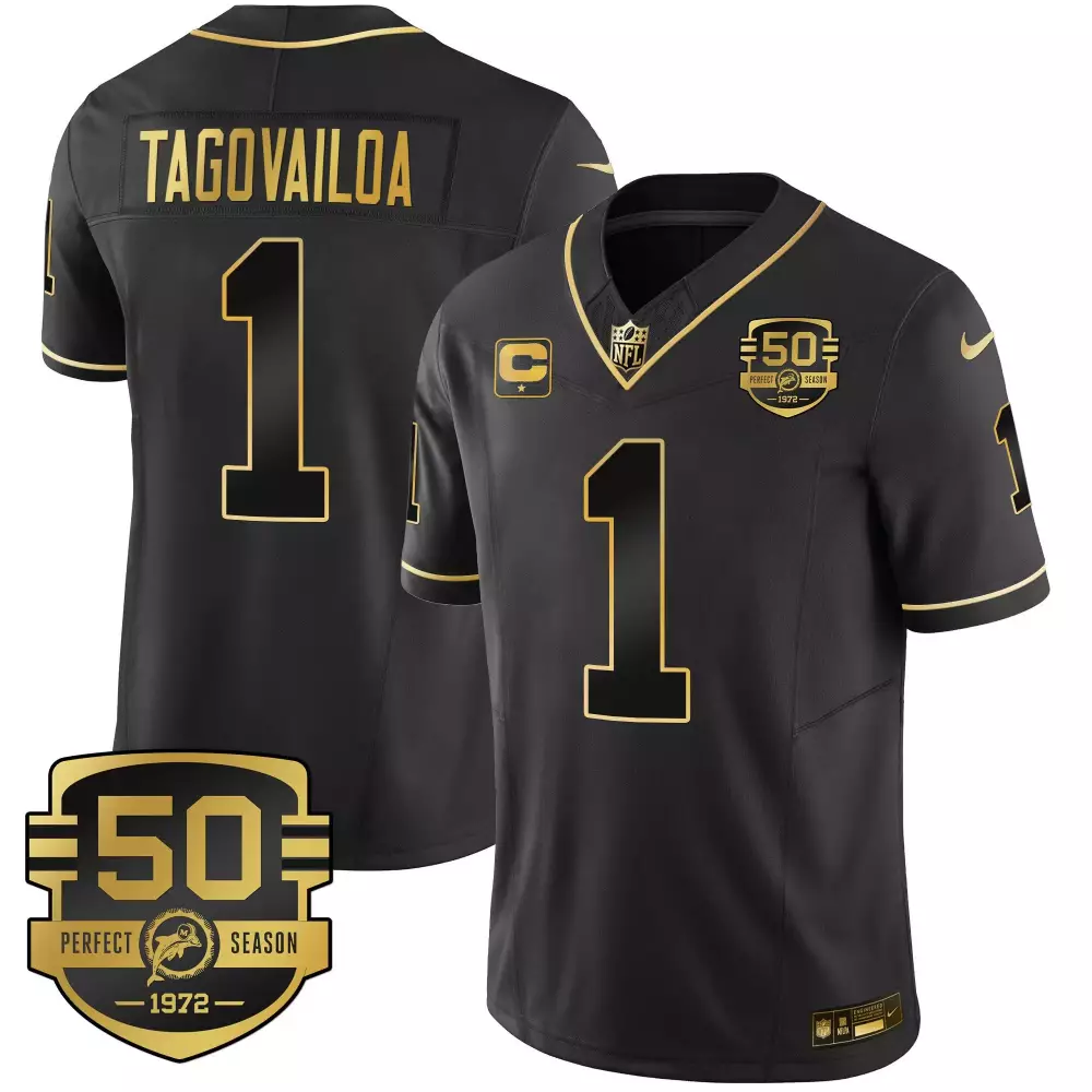 Tua Tagovailoa Miami Dolphins Black Gold Throwback Vapor Jersey | Custom Stitched | Limited Edition Fan Gear | For Men, Women & Youth