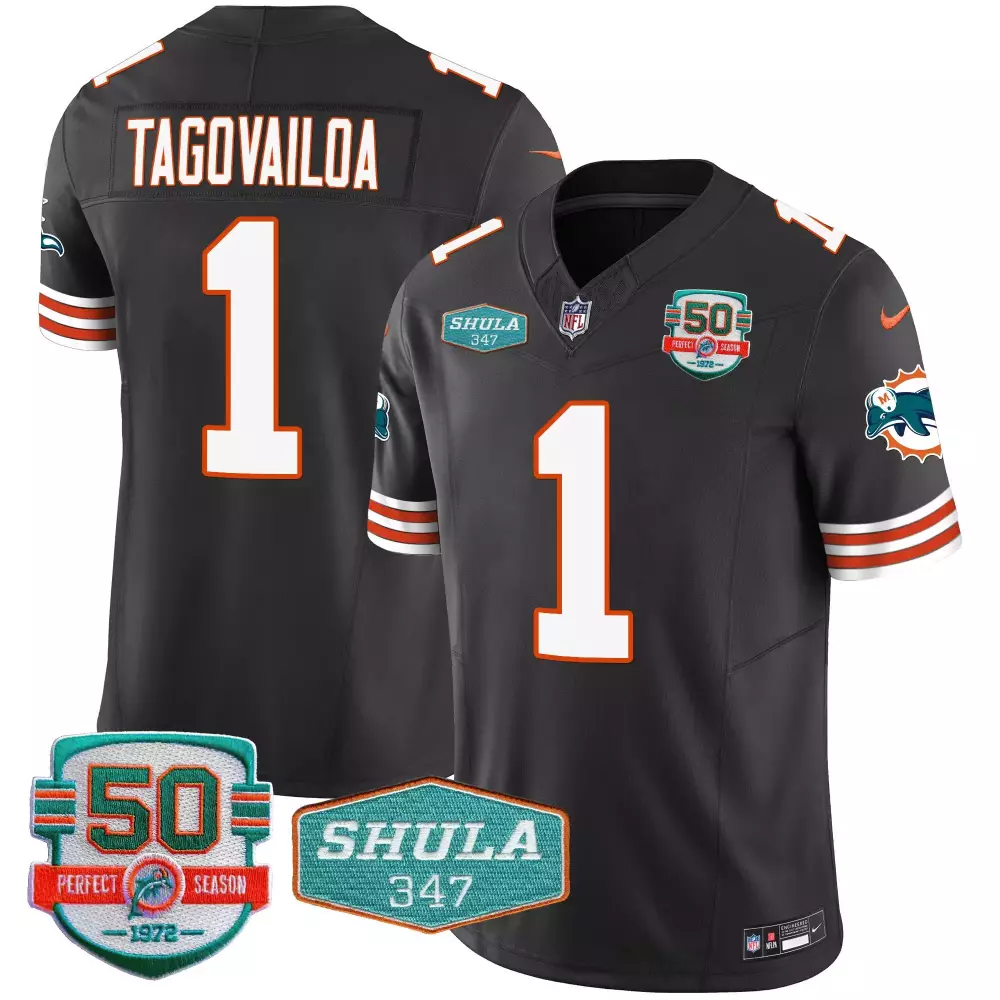 Tua Tagovailoa Black Men's Miami Dolphins Throwback Shula 347 Patch Vapor Jersey | All Stitched | Fan Gear for Game Day | For Men, Women & Youth