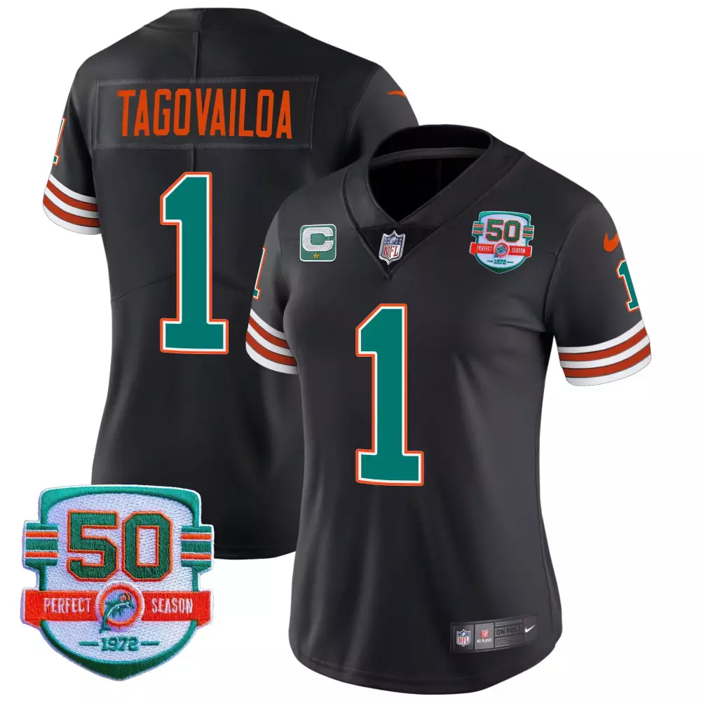 Tua Tagovailoa Black Women's Miami Dolphins Throwback Vapor Jersey | All Stitched | Game Day Outfit for Fans | For Men, Women & Youth