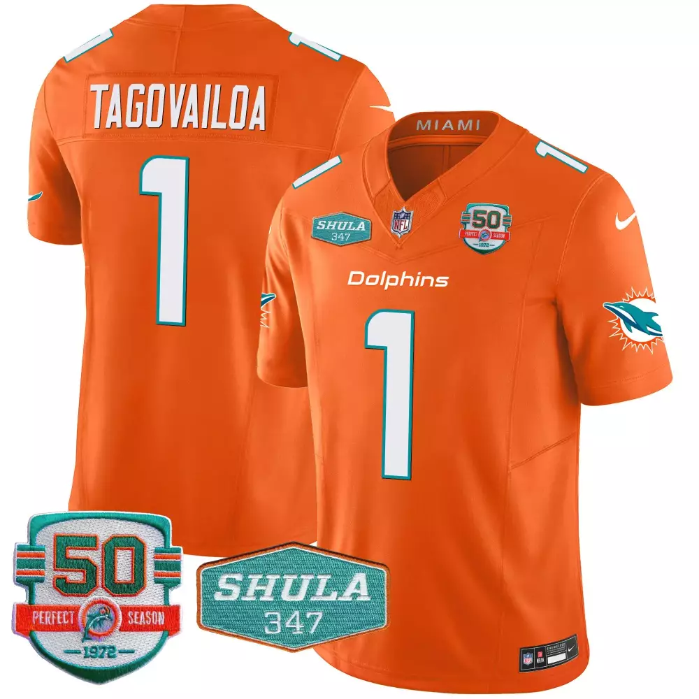 Tua Tagovailoa Miami Dolphins Shula 347 Patch Vapor Limited Jersey | Orange Style | Stitched Fan Gear for Men, Women & Youth