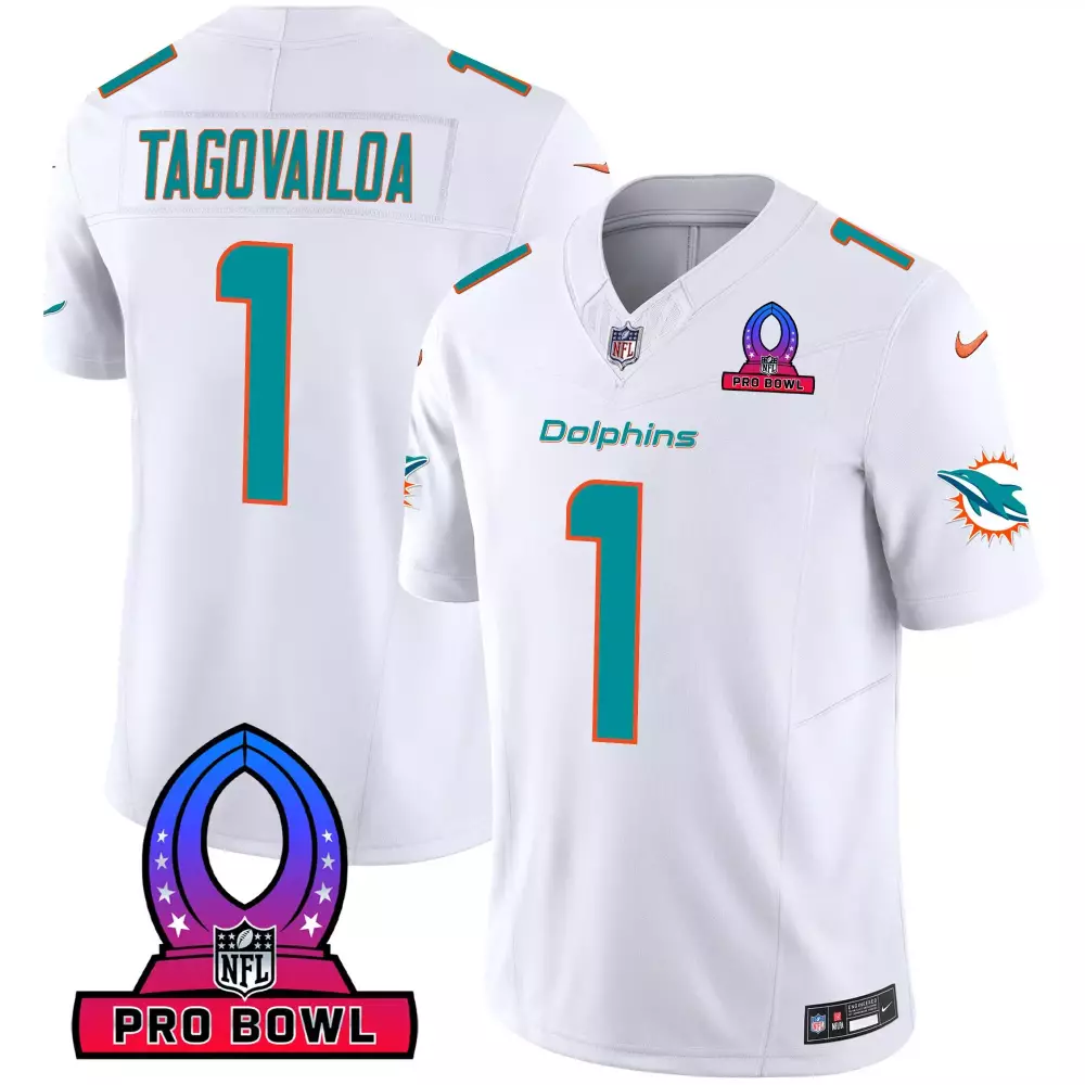Tua Tagovailoa Miami Dolphins 2024 Pro Bowl Patch Jersey | White Men's Style | Stitched Fan Gear for Men, Women & Youth