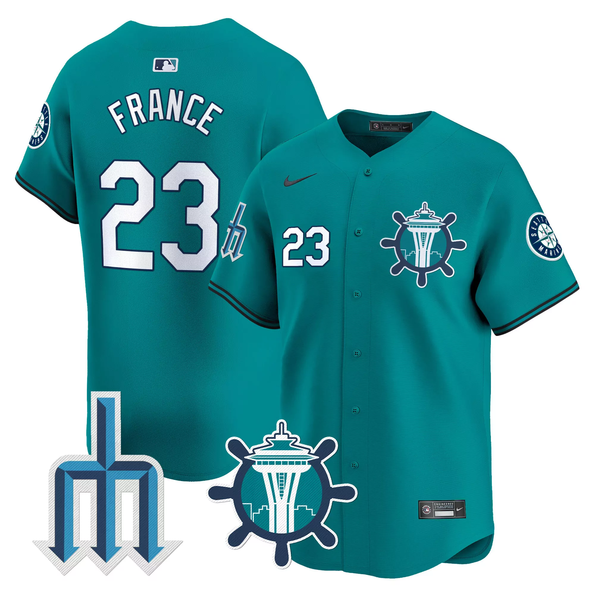 ty france aqua mens seattle mariners trident patch vapor premier limited jersey all stitched