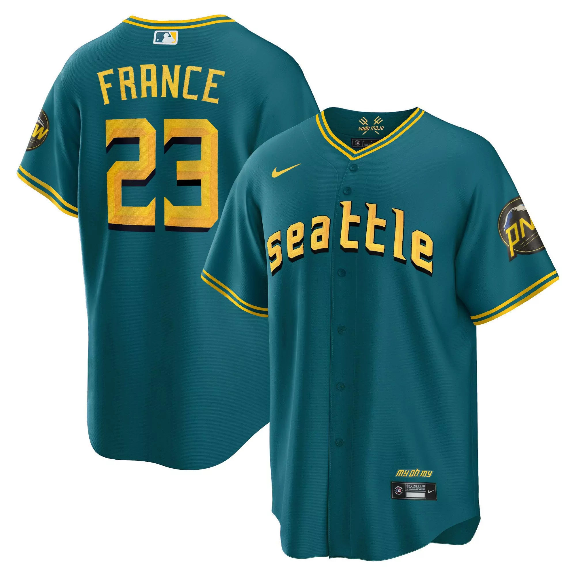 ty france cool aqua mens seattle mariners 2023 city connect collection jersey all stitched