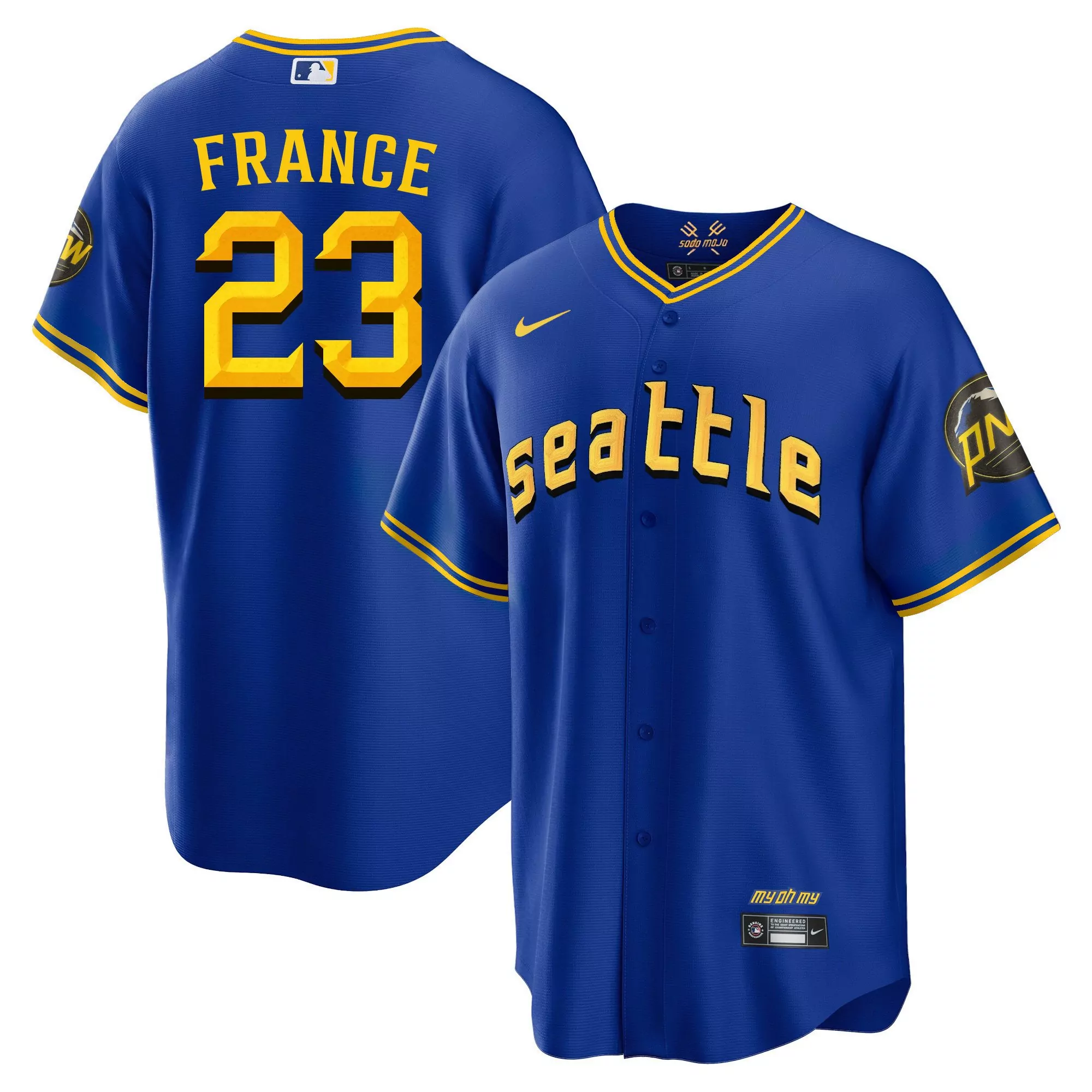 ty france cool royal mens seattle mariners 2023 city connect gold fan made jersey all stitched