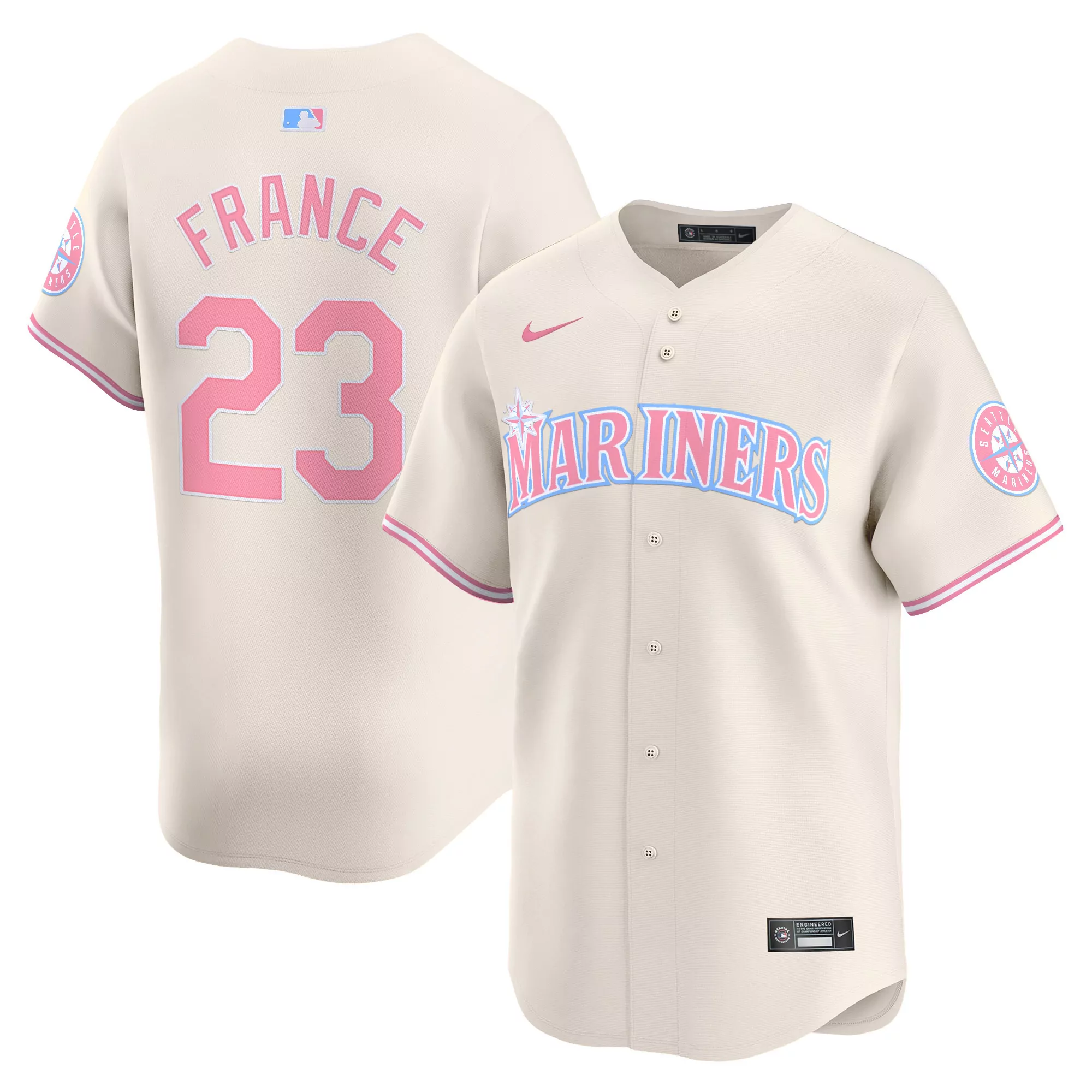ty france cream unisex seattle mariners bubblegum pink vapor premier limited jersey all stitched