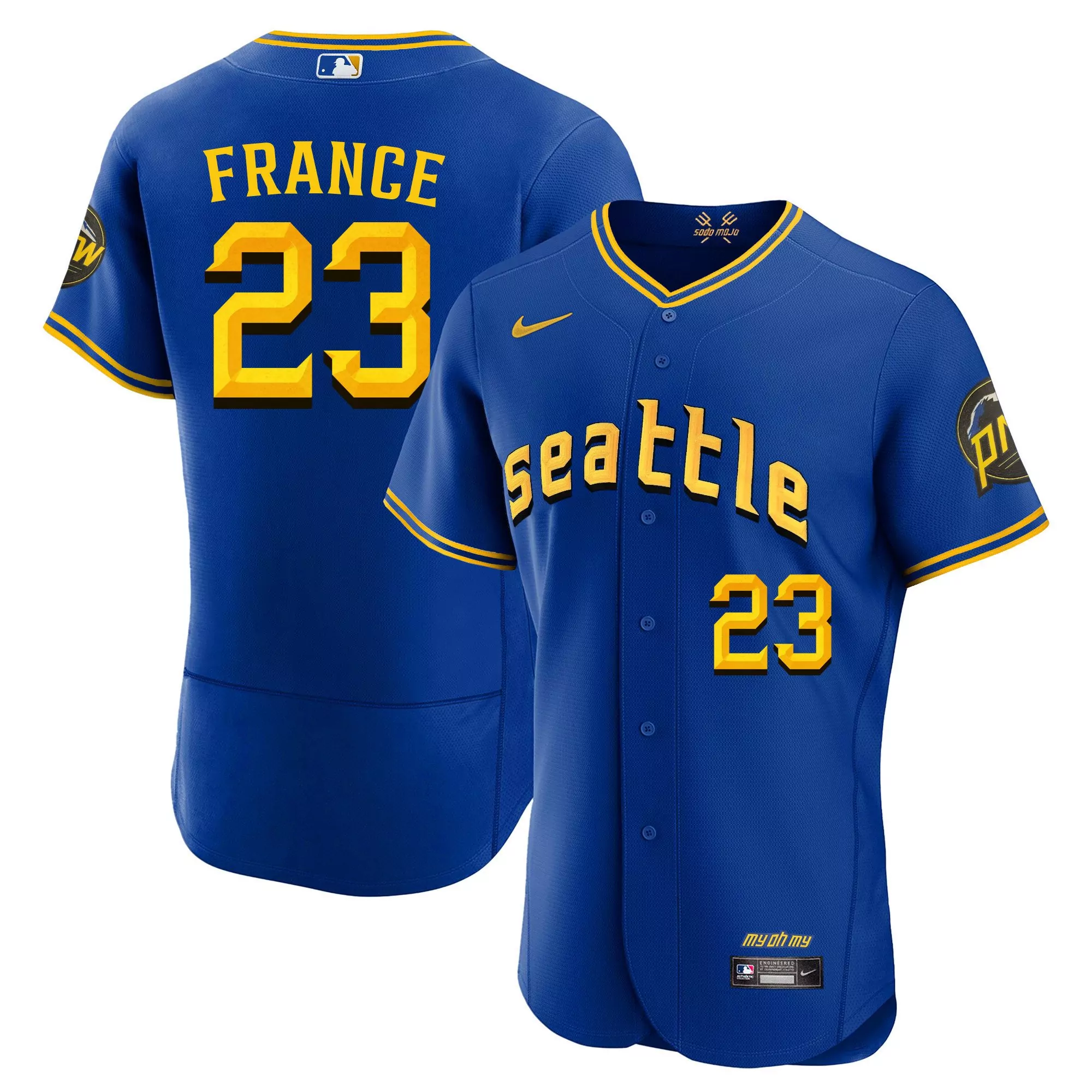 ty france flex royal mens seattle mariners 2023 city connect fan made collection jersey all stitched
