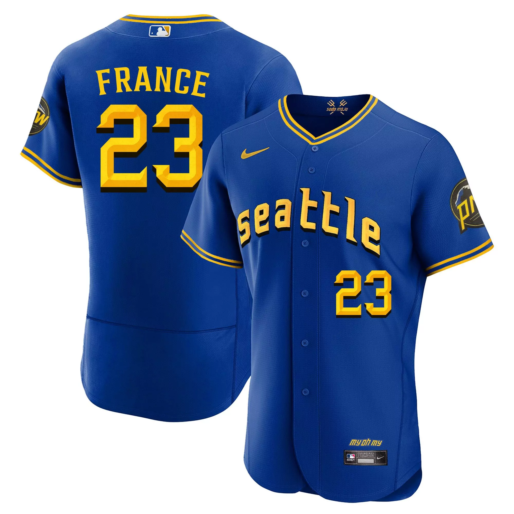 ty france flex royal mens seattle mariners 2023 city connect fan made collection jersey all stitched