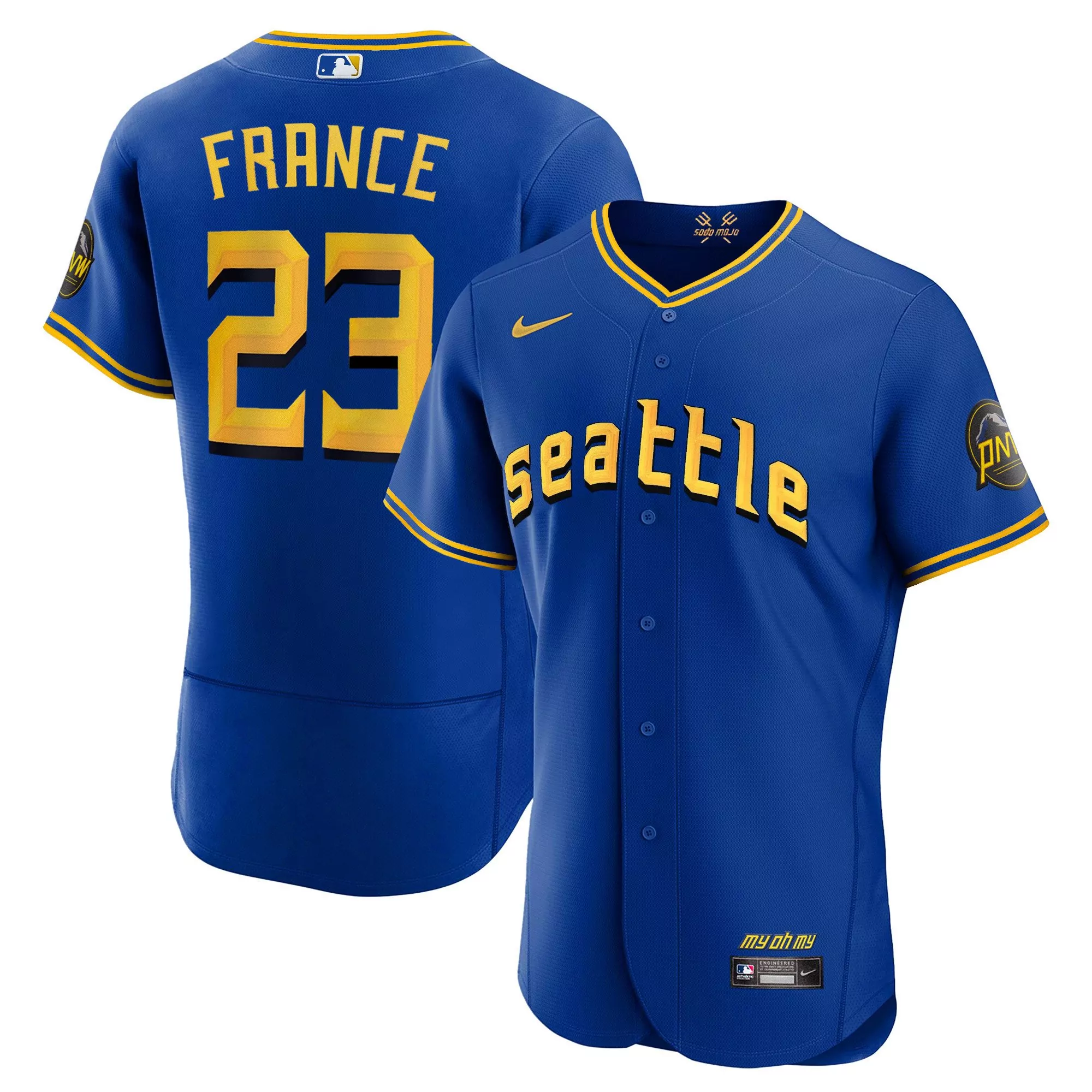 ty france flex royal mens seattle mariners 2023 city connect fan made collection jersey all stitched