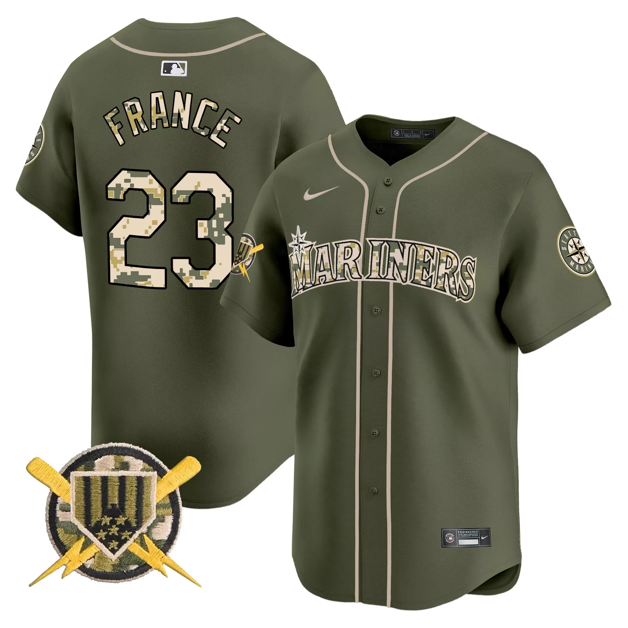 ty france green mens seattle mariners armed forces day vapor premier limited jersey all stitched