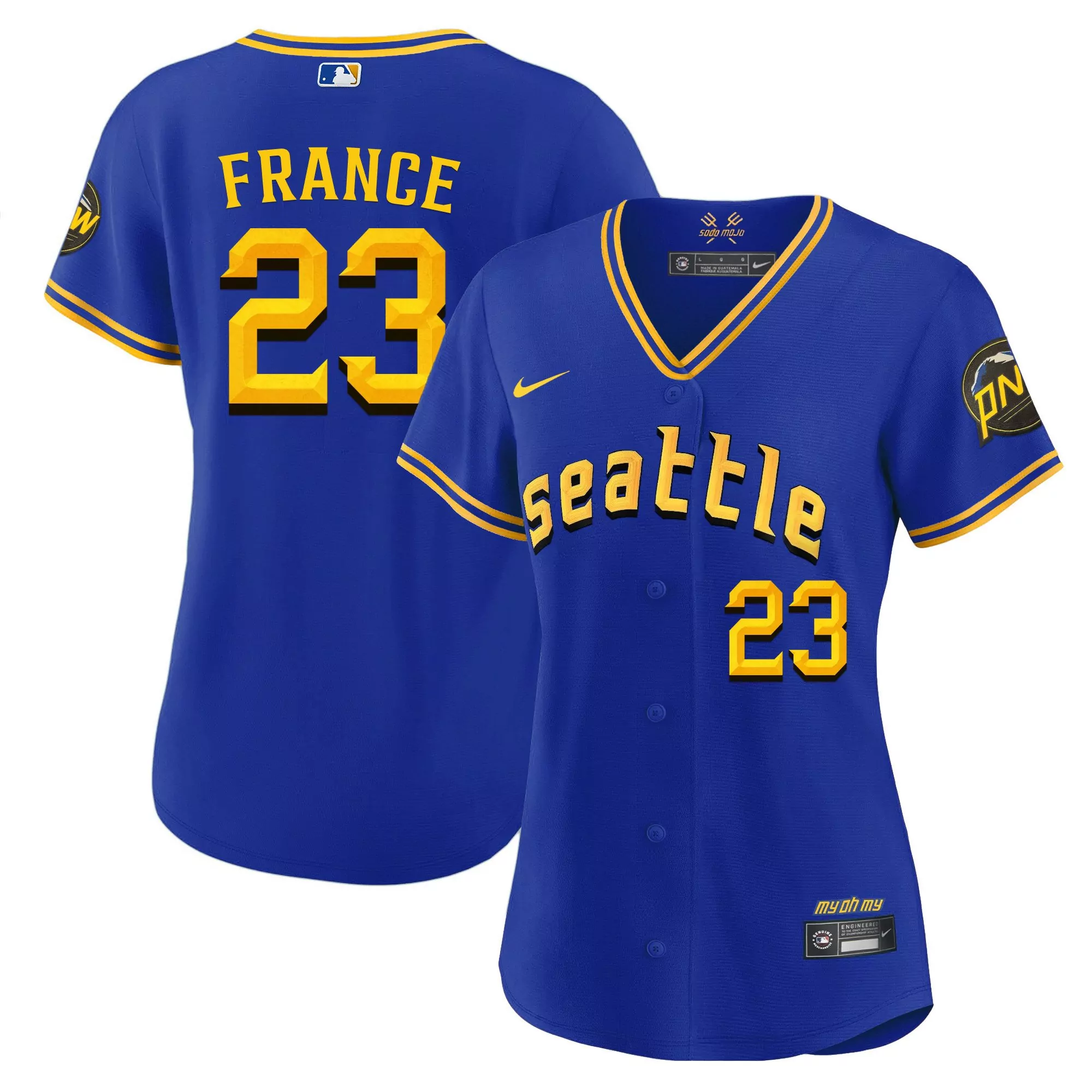 ty france royal womens seattle mariners 2023 city connect gold fan made jersey all stitched