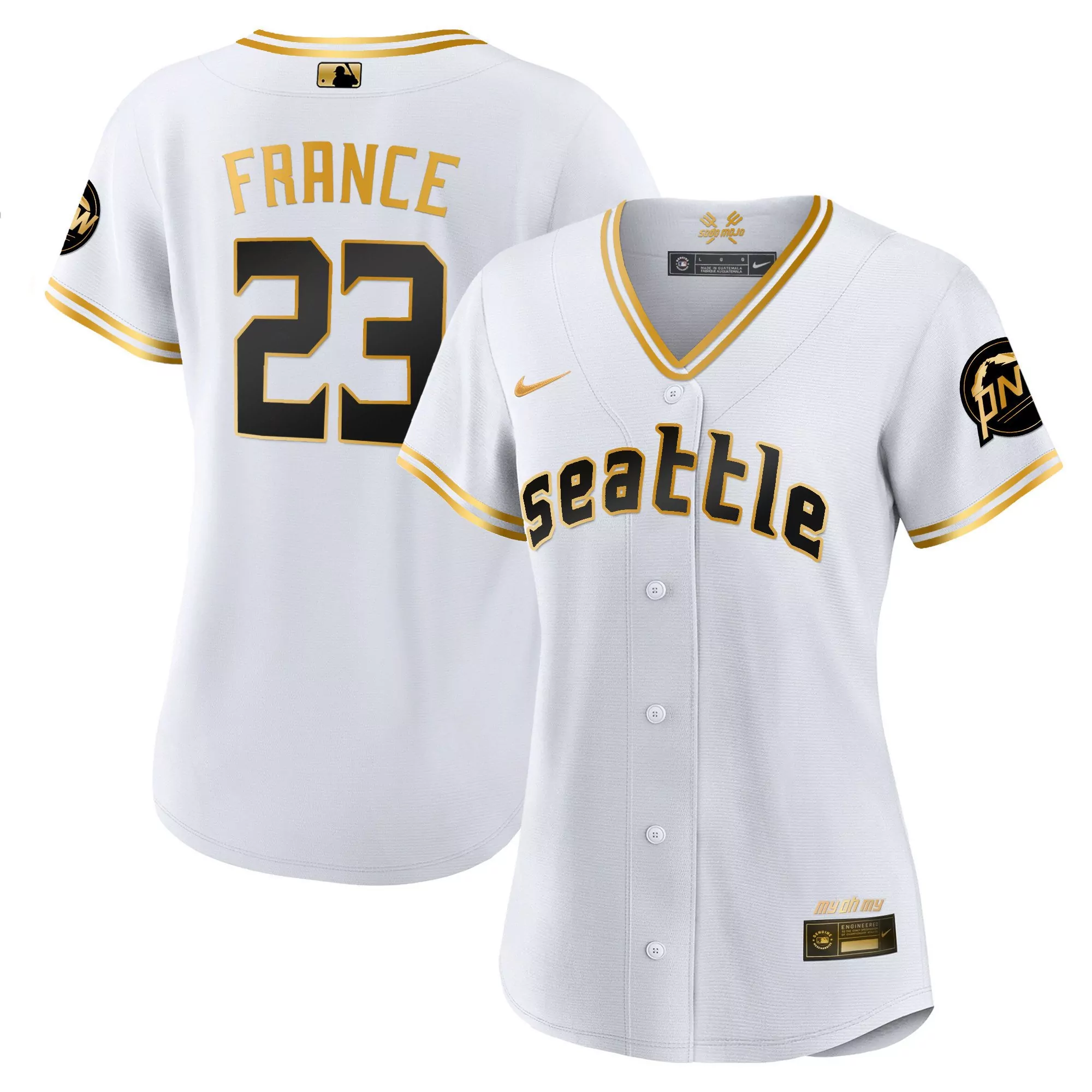 ty france white gold womens seattle mariners 2023 city connect gold jersey all stitched