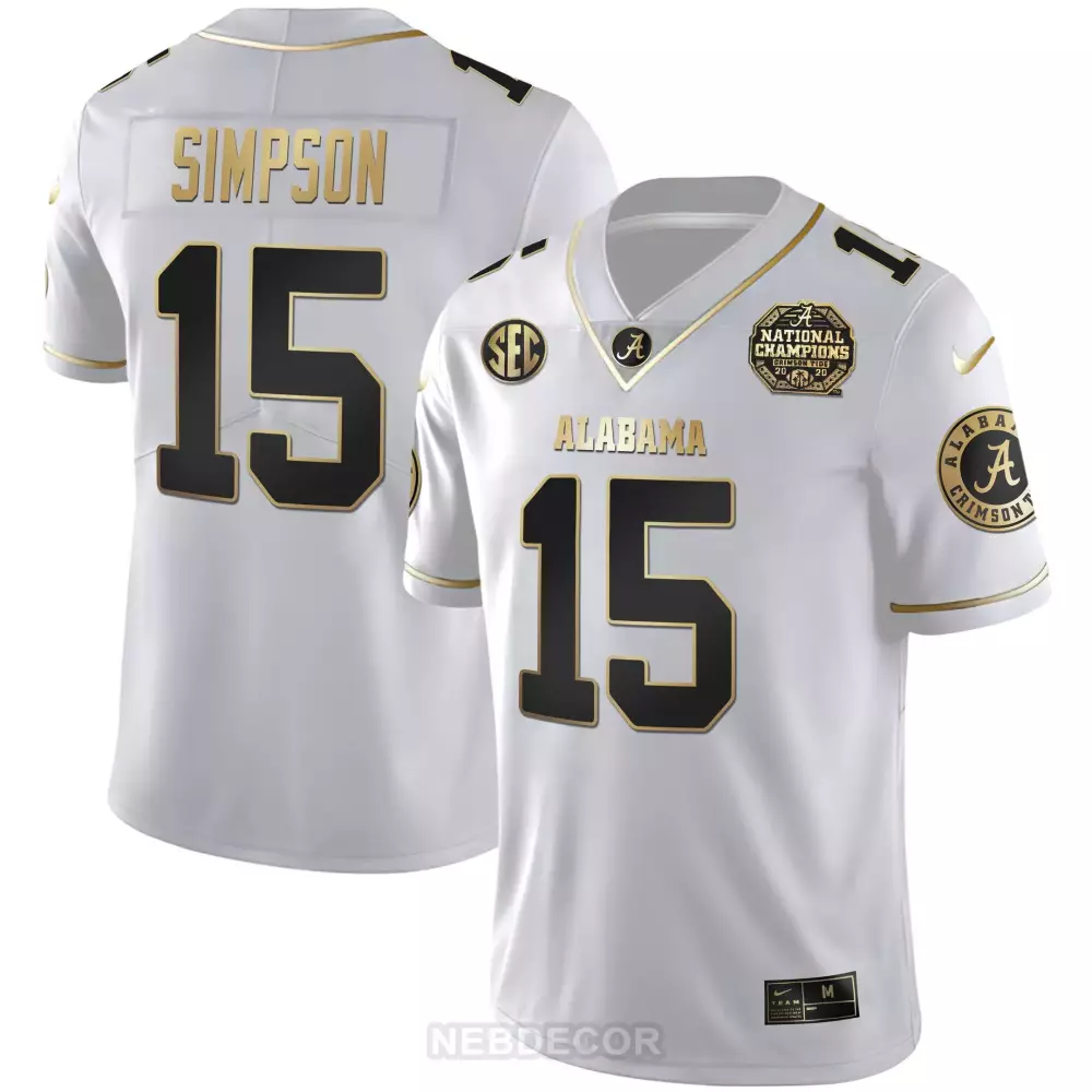 ty simpson white gold mens alabama crimson tide national champions patch white gold black gold jersey all stitched