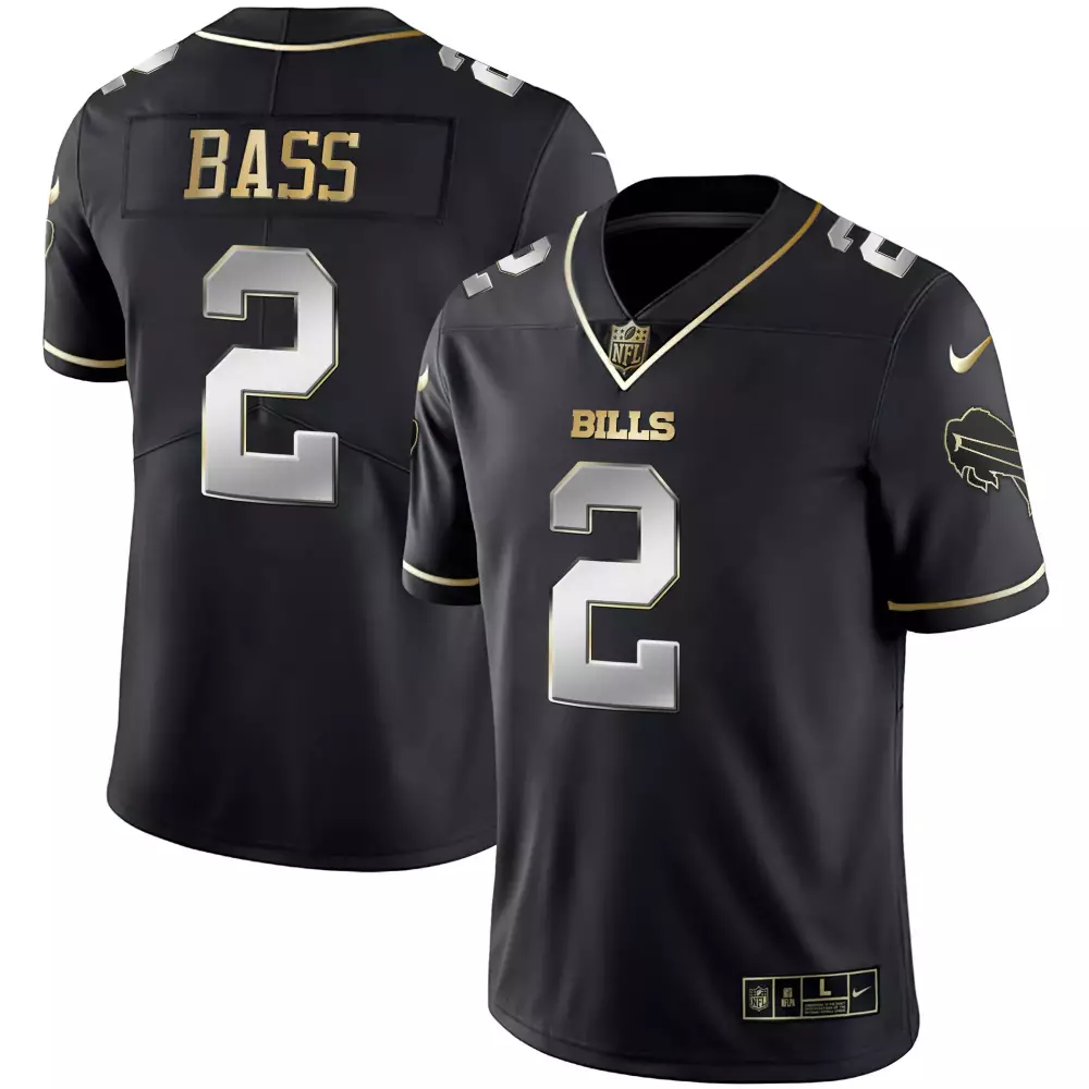 Tyler Bass Black Limited Men's Buffalo Bills White Gold Black Gold Jersey | All Stitched Style | For Men, Women & Youth