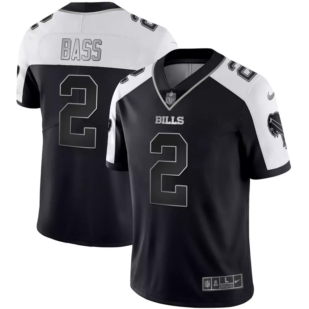 Tyler Bass Black Silver Men's Buffalo Bills Alternate Vapor Black Gold Jersey | Limited All Stitched Style | For Men, Women & Youth