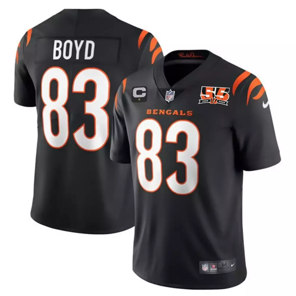 tyler boyd black mens cincinnati bengals 55th 1968 2022 anniversary patch player vapor limited jersey all stitched
