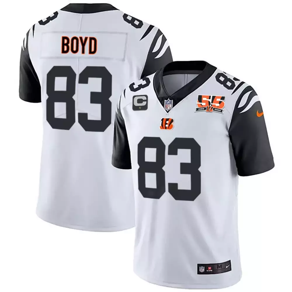 tyler boyd black mens cincinnati bengals 55th 1968 2022 anniversary patch player vapor limited jersey all stitched
