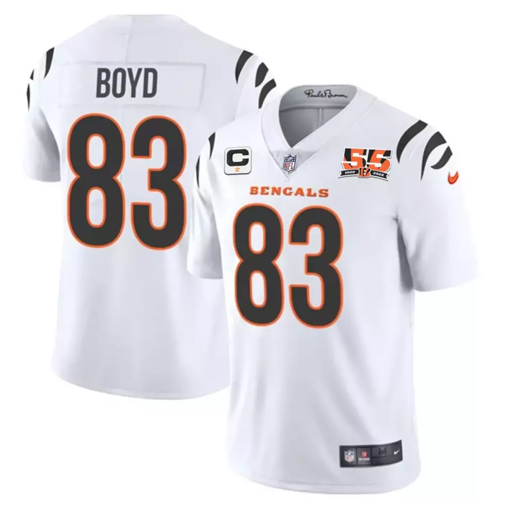 tyler boyd white mens cincinnati bengals 55th 1968 2022 anniversary patch player vapor limited jersey all stitched