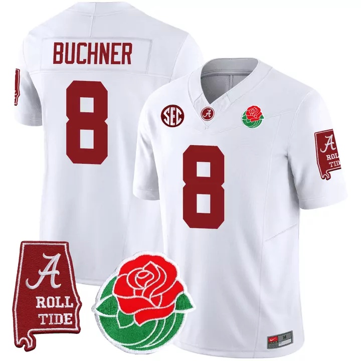 tyler buchner white mens alabama crimson tide rose bowl patch jersey all stitched