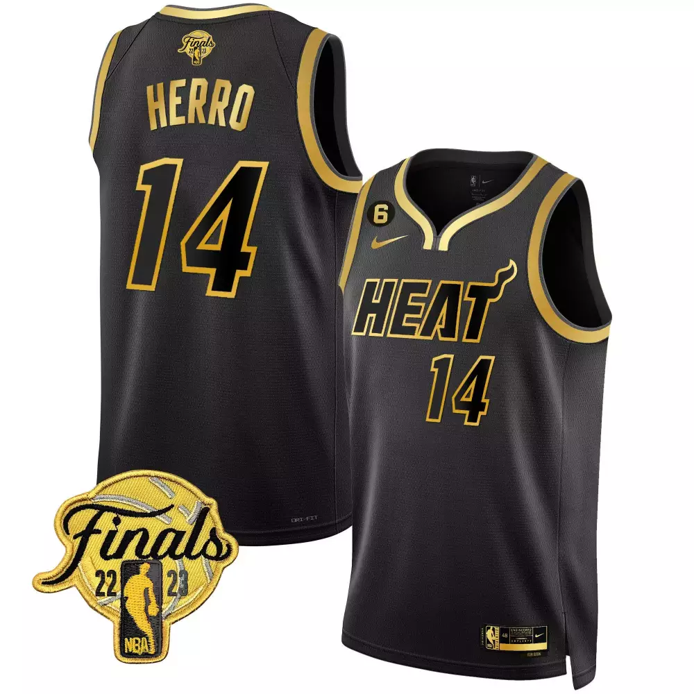 tyler herro black gold mens miami heat 2023 finals patch collection jersey all stitched