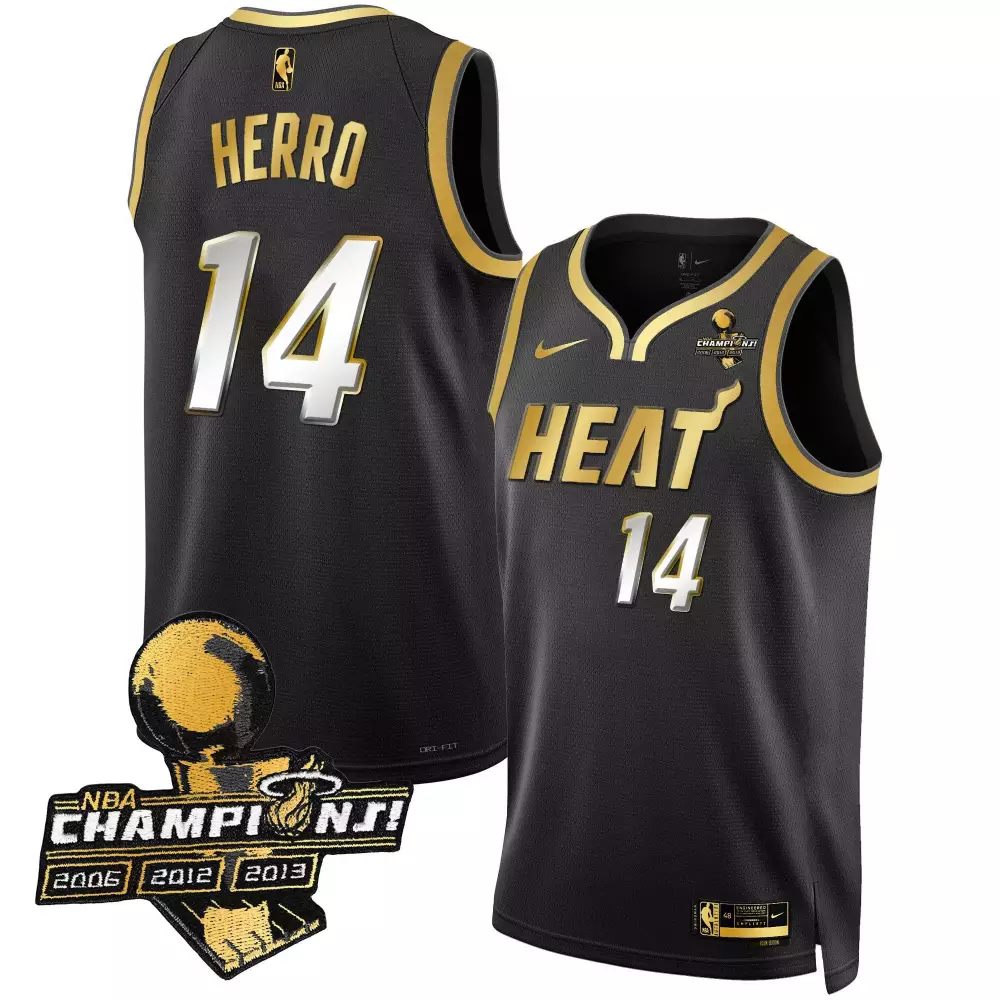 tyler herro black limited mens miami heat 3time champions patch collection jersey all stitched
