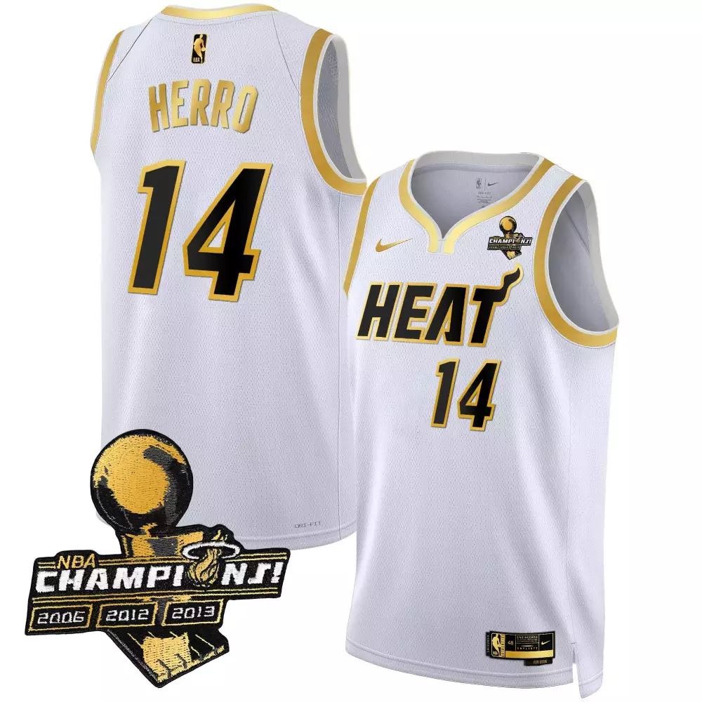 tyler herro white gold mens miami heat 3time champions patch collection jersey all stitched