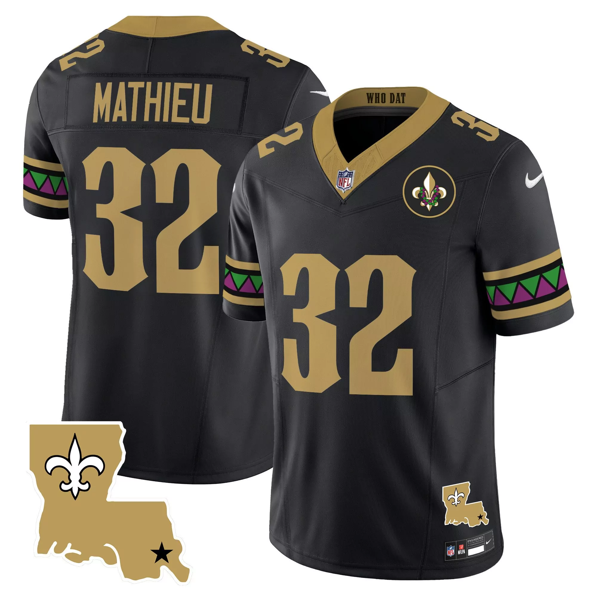 tyrann mathieu black mens new orleans saints mardi gras vapor limited jersey all stitched