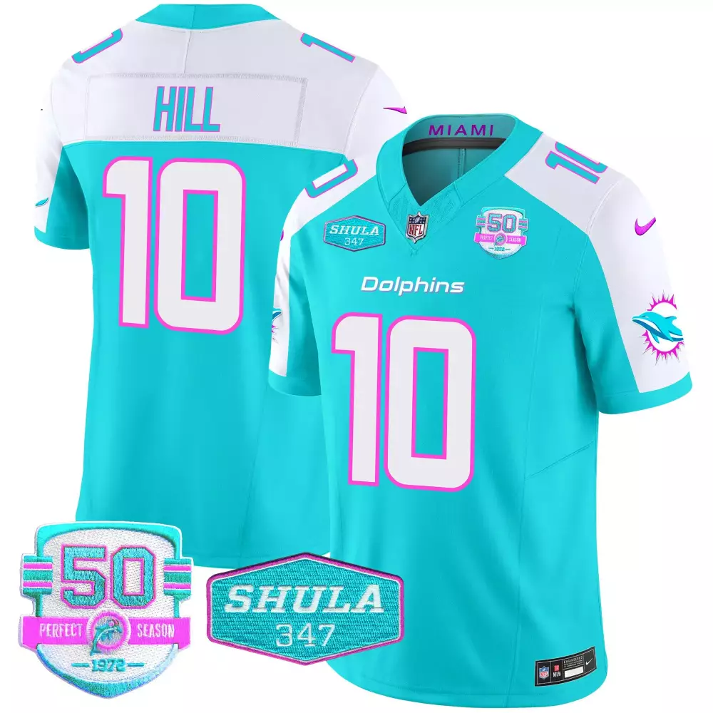 Tyreek Hill Aqua Alternate Miami Dolphins Shula 347 Patch Vapor Jersey | Stitched Fan Gear | For Men, Women & Youth